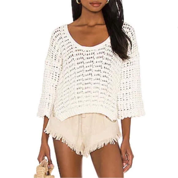 Free People Cozy Pullover Crochet Knit Blouse Ivory Size XL - Picture 3 of 12